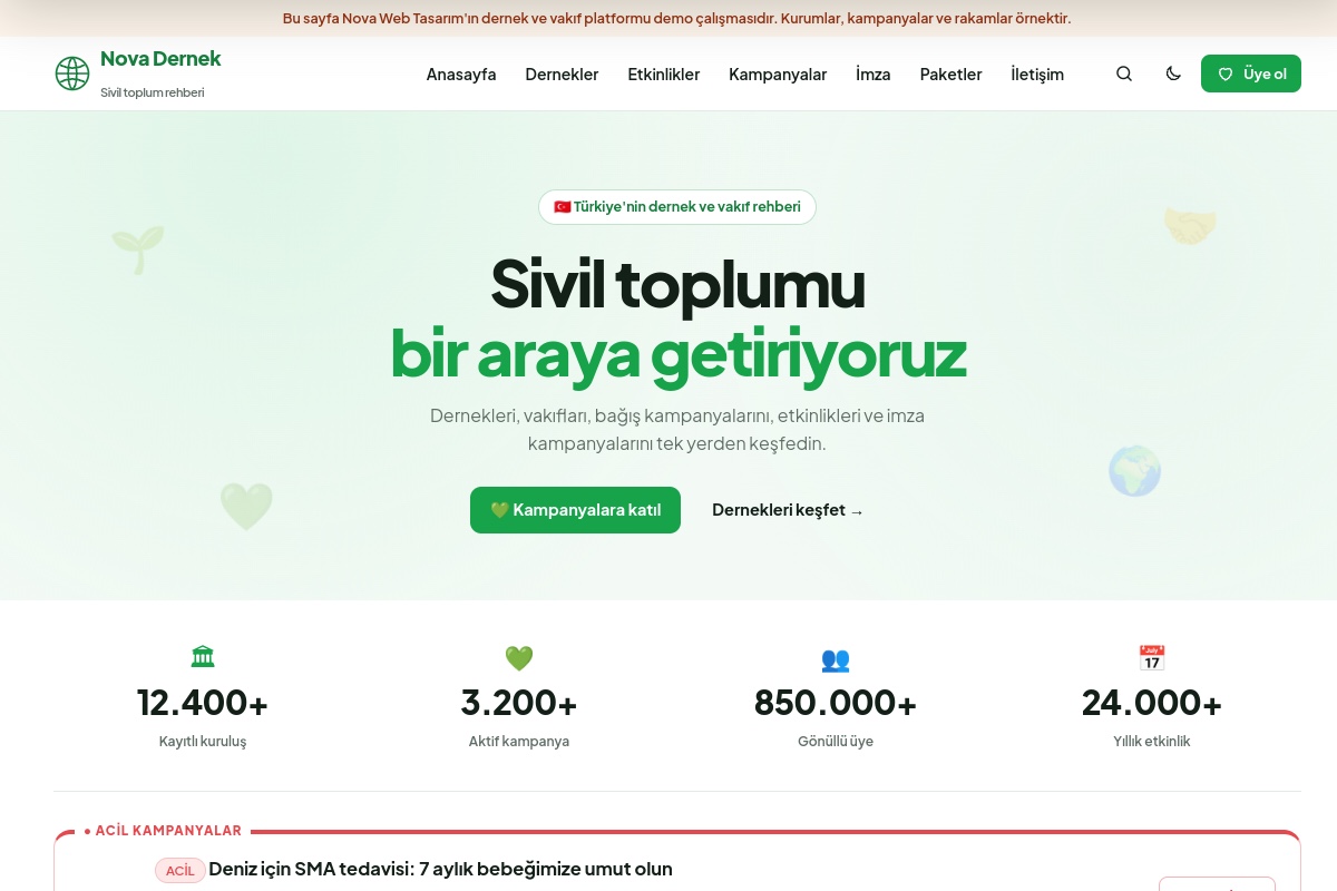 Nova Dernek Rehberi demo ekran görüntüsü