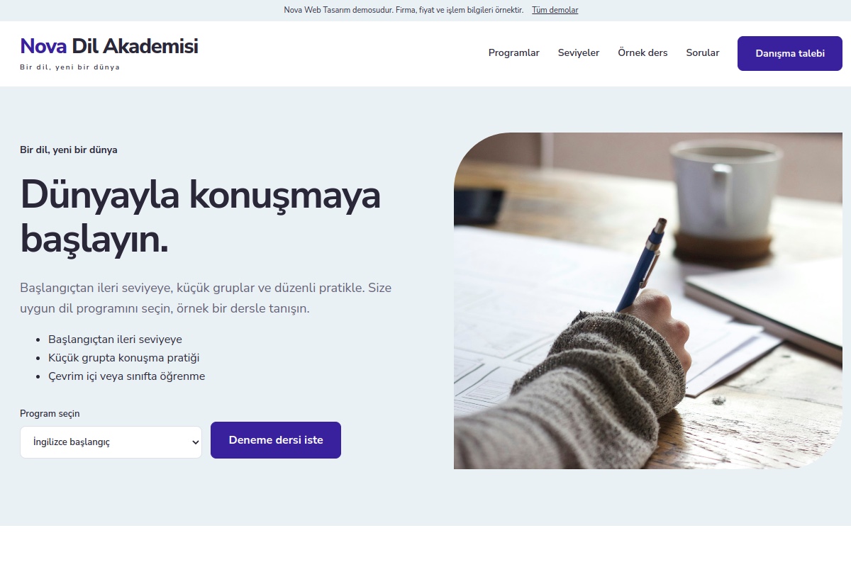 Nova Dil Akademisi demo ekran görüntüsü