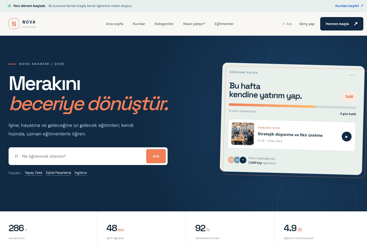 Nova Akademi demo ekran görüntüsü