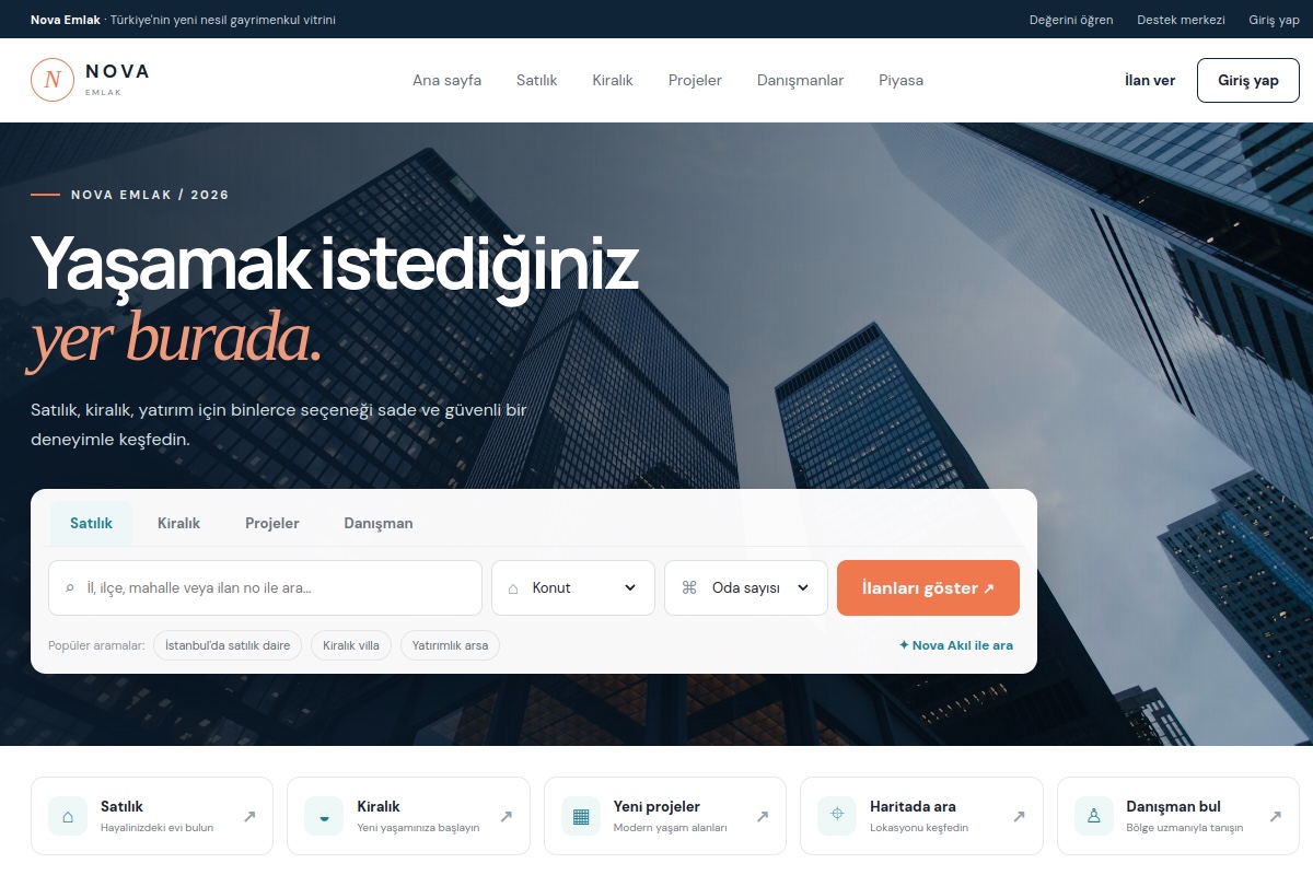Nova Emlak demo ekran görüntüsü
