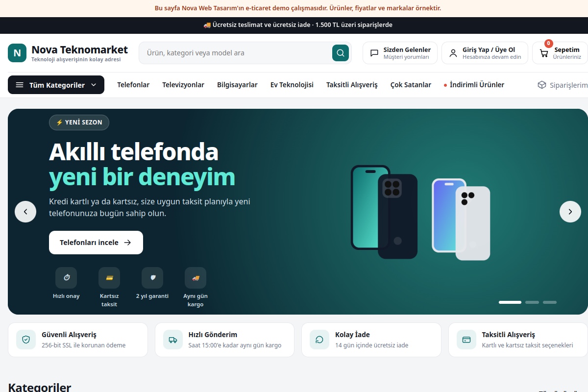 Nova Teknomarket demo ekran görüntüsü