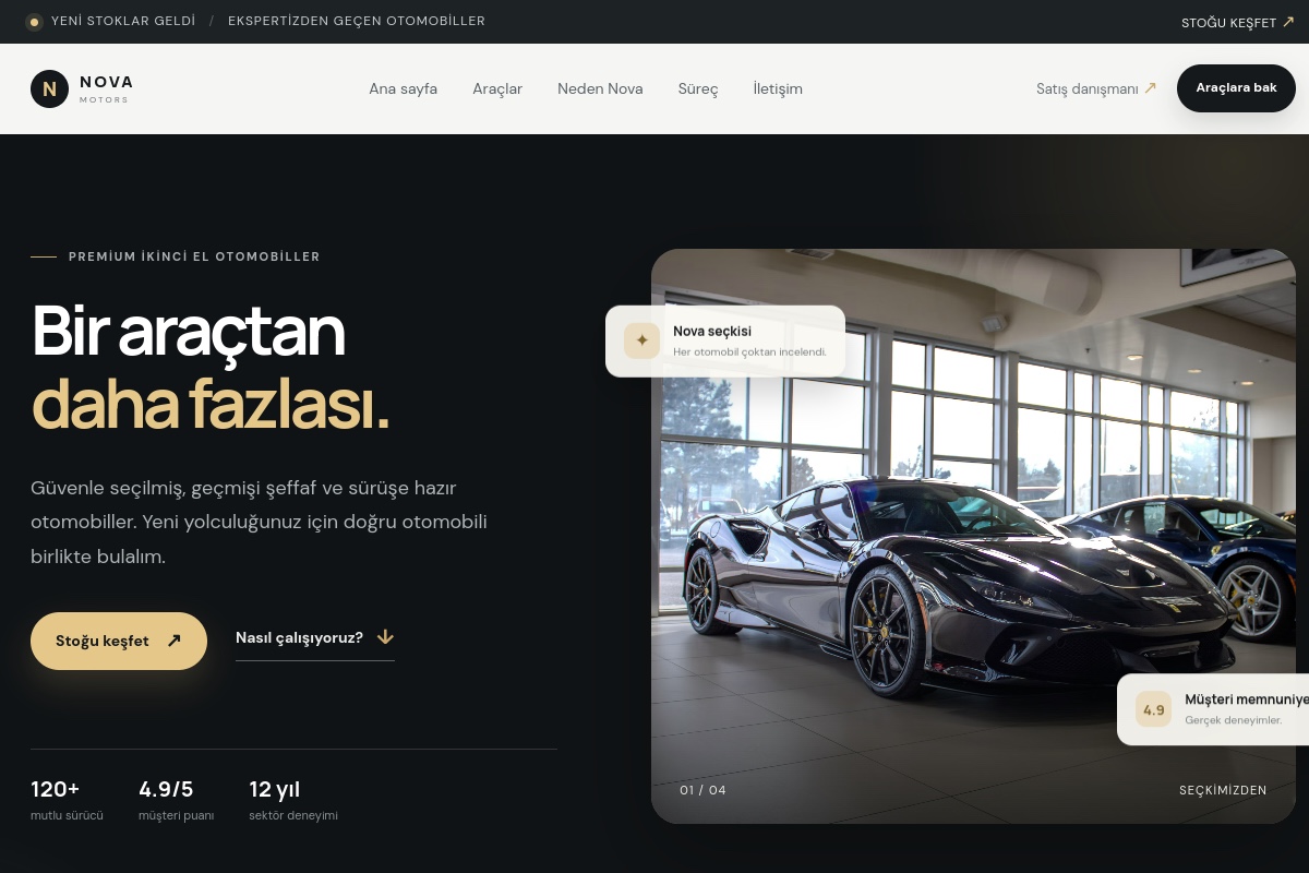 NOVA Motors demo ekran görüntüsü
