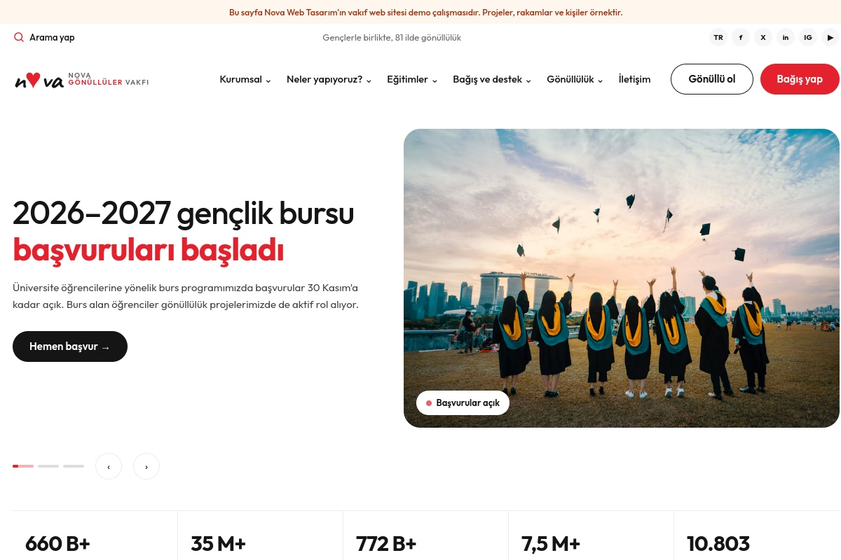 Nova Gönüllüler Vakfı demo ekran görüntüsü