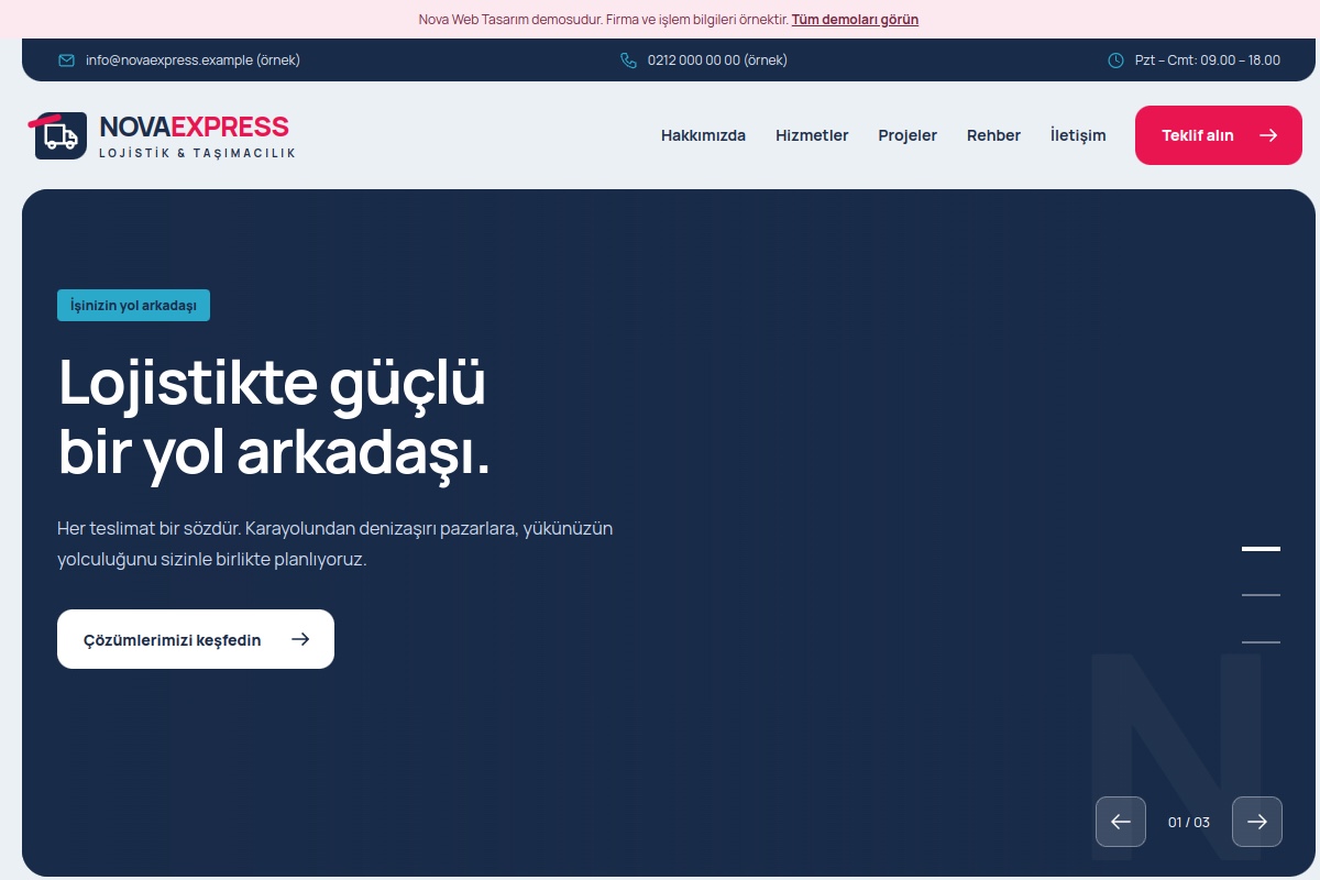 Nova Express Lojistik demo ekran görüntüsü