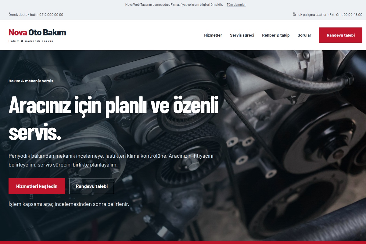 Nova Oto Bakım demo ekran görüntüsü