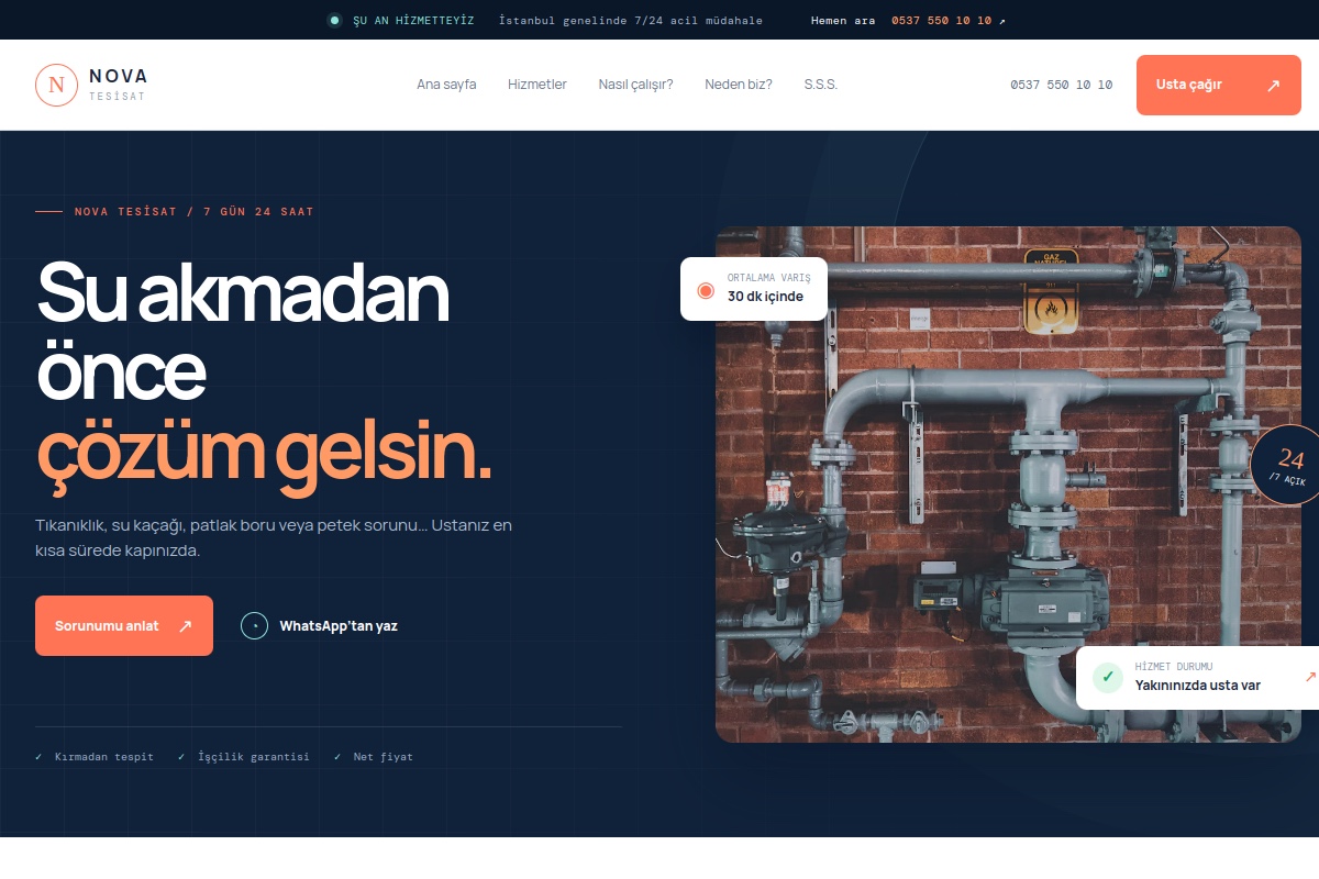 Nova Tesisat demo ekran görüntüsü