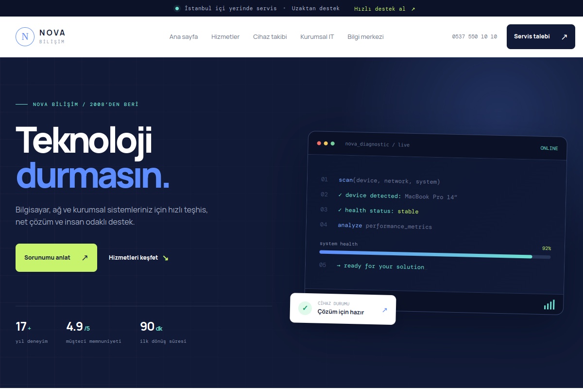 Nova Bilişim demo ekran görüntüsü